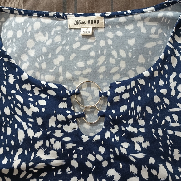 Blue Mood Elegant Navy and White Long Sleeve Top 3X - Picture 5 of 7